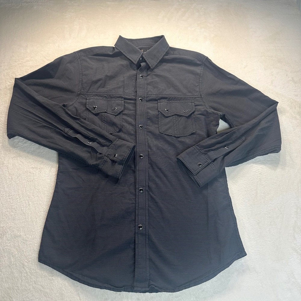 Helix Mens Long Sleeve Pinstripe Button Down Shirt Black Grey Size M RN73277